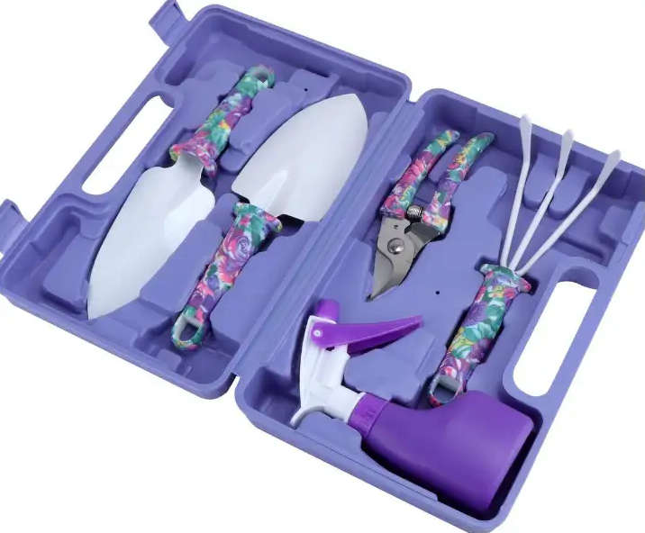 5 Piece Purple Floral Print Gardening Hand Tool Set