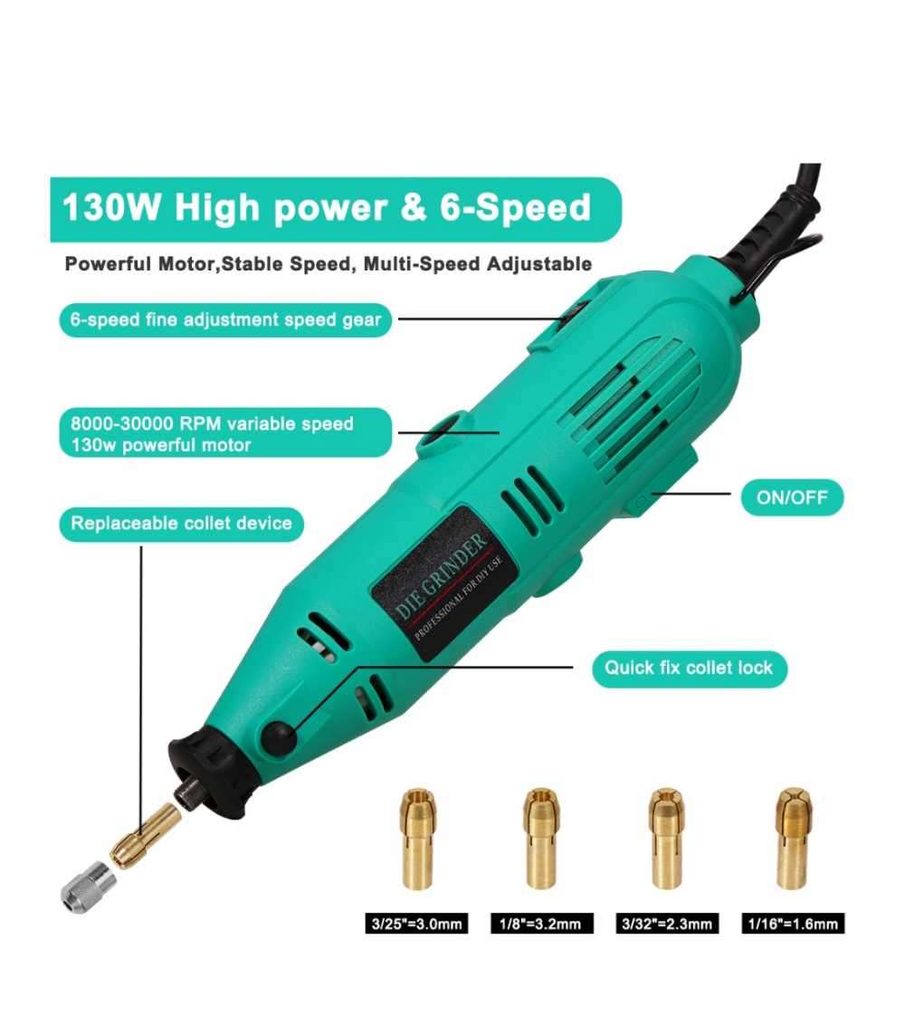 130W Rotary Tool With 211 Piece Accessories & Flexible Shaft Tool Kit
