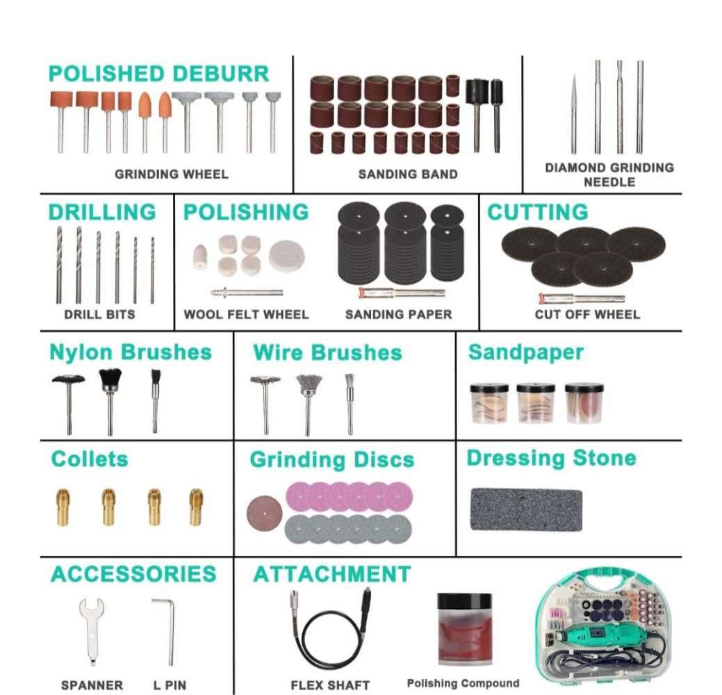 130W Rotary Tool With 211 Piece Accessories & Flexible Shaft Tool Kit