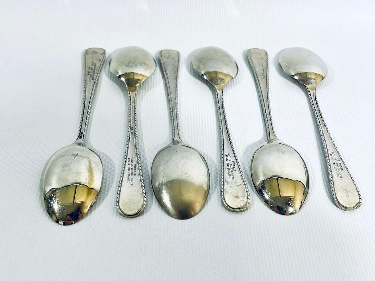Set of 6 Vintage Sepelia Silver-Plated Teaspoons  Sheffield, England  11cm