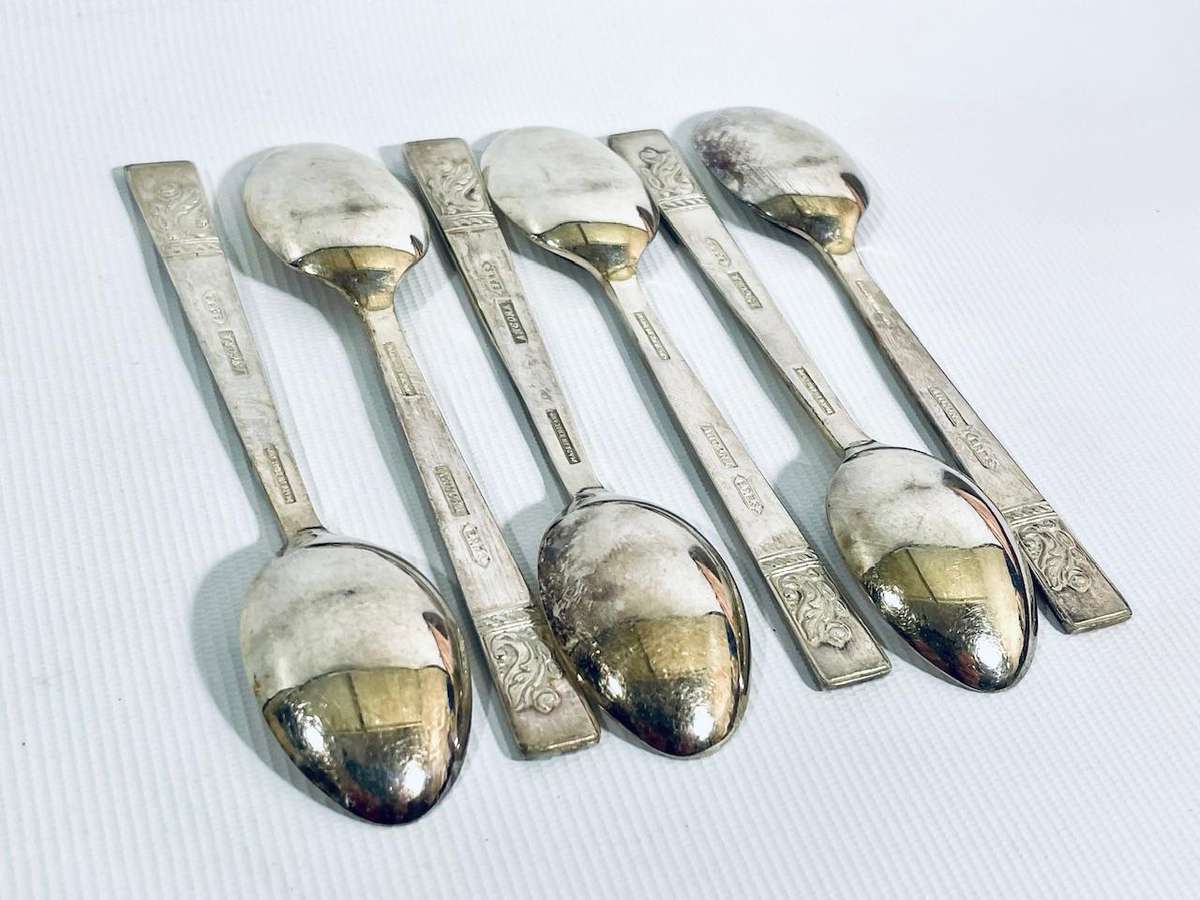 Vintage Boxed Set of 6 Angora Silver Plated EPNS Teaspoons  Made in England  9.5cm
