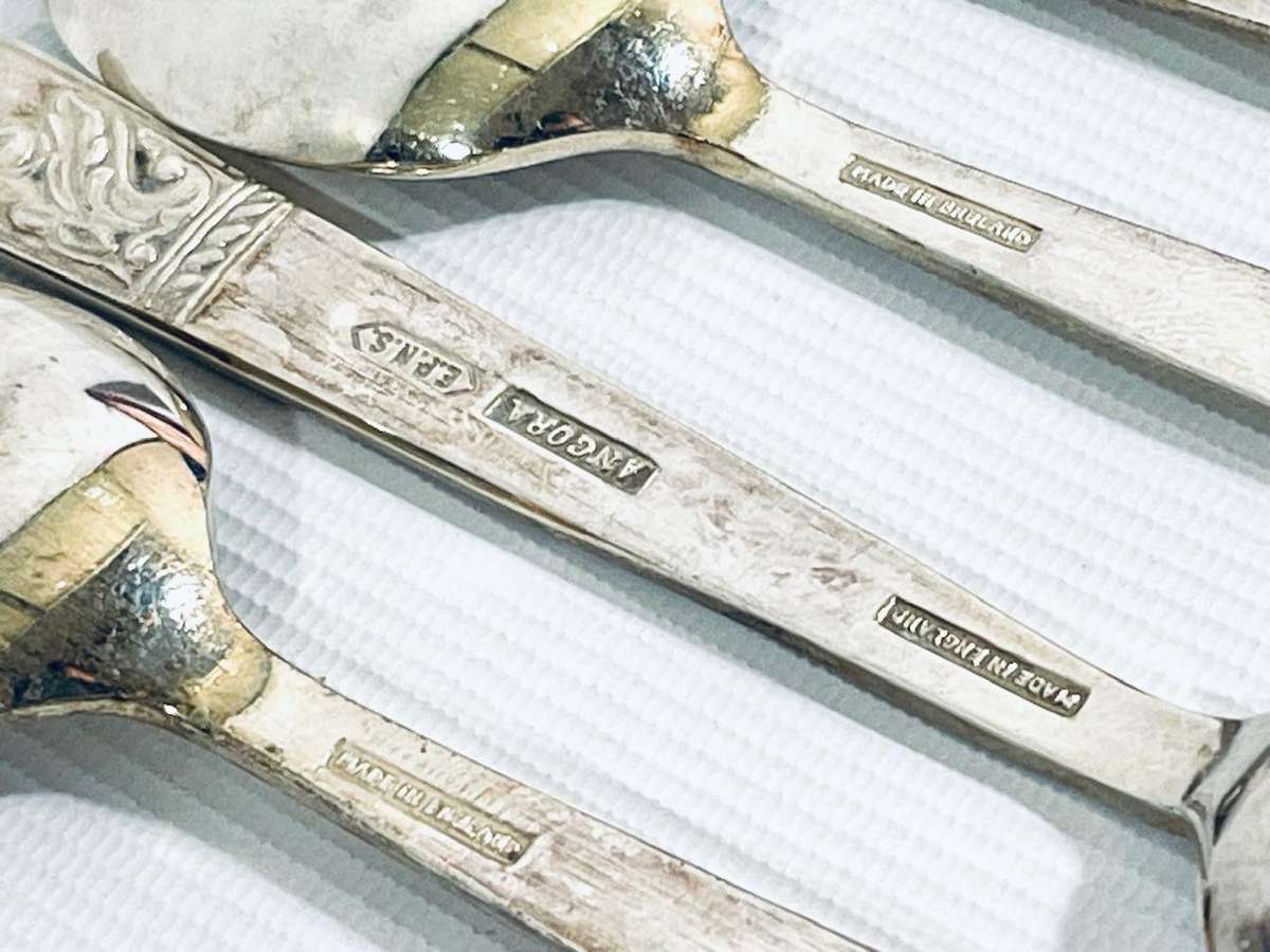 Vintage Boxed Set of 6 Angora Silver Plated EPNS Teaspoons  Made in England  9.5cm