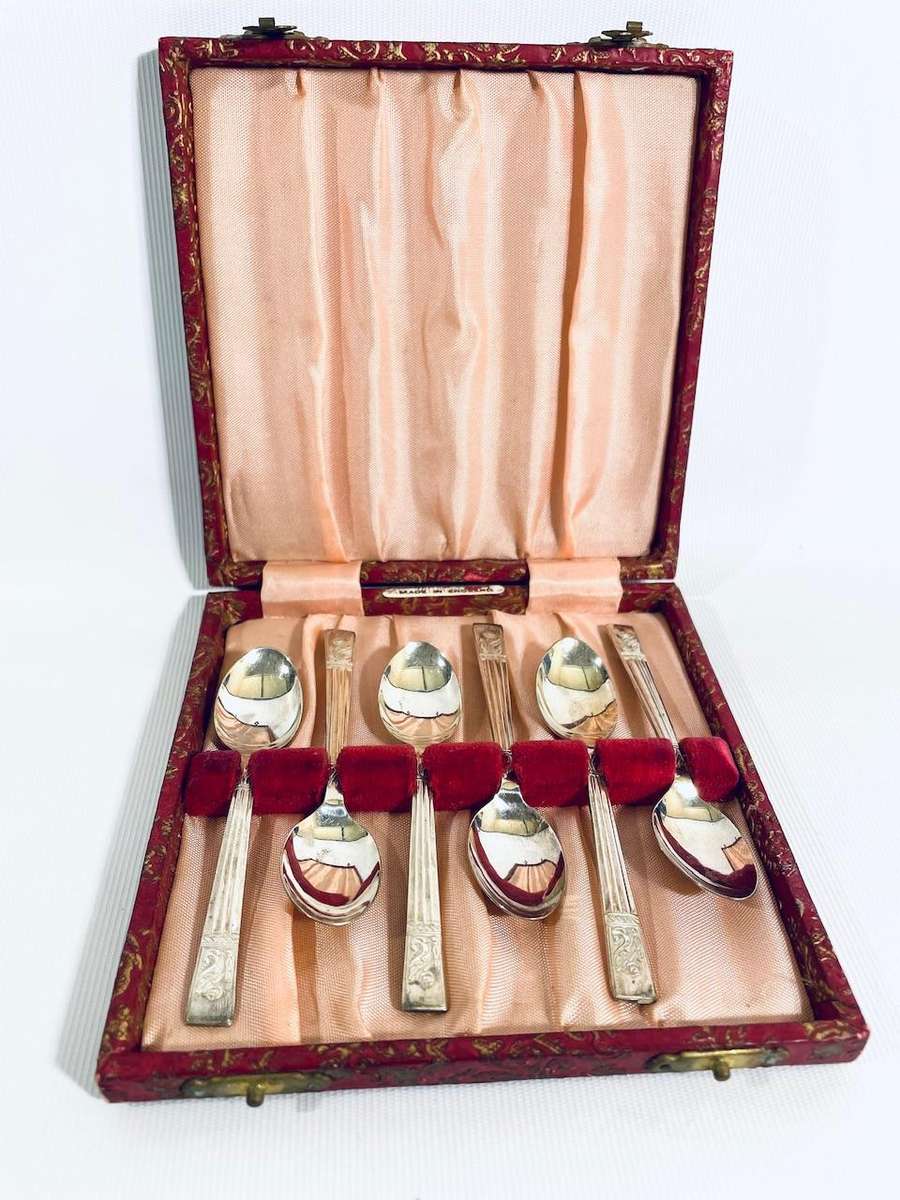 Vintage Boxed Set of 6 Angora Silver Plated EPNS Teaspoons  Made in England  9.5cm