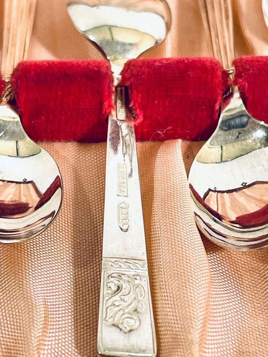 Vintage Boxed Set of 6 Angora Silver Plated EPNS Teaspoons  Made in England  9.5cm