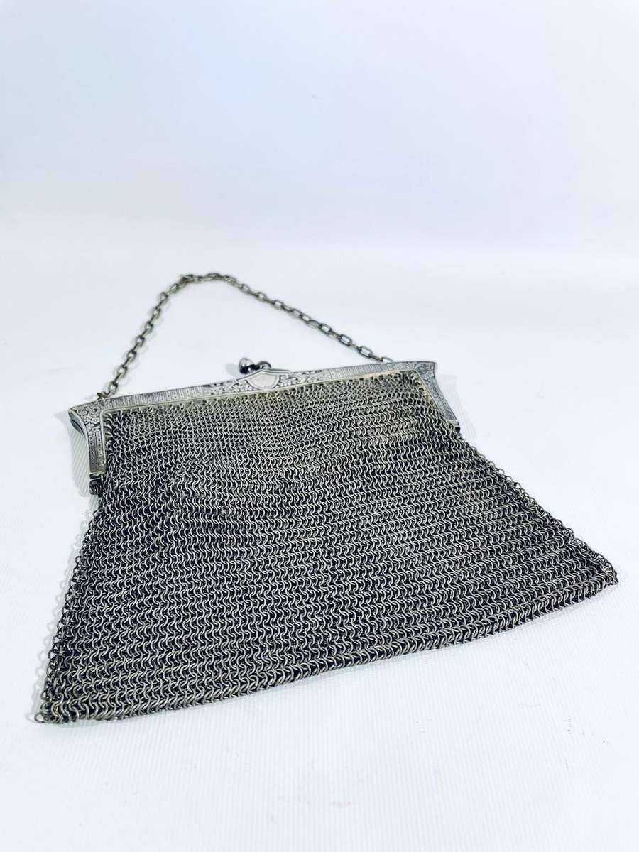Stunning Vintage Silver-Plated EPNS Chainmail Handbag / Purse - Floral Detail