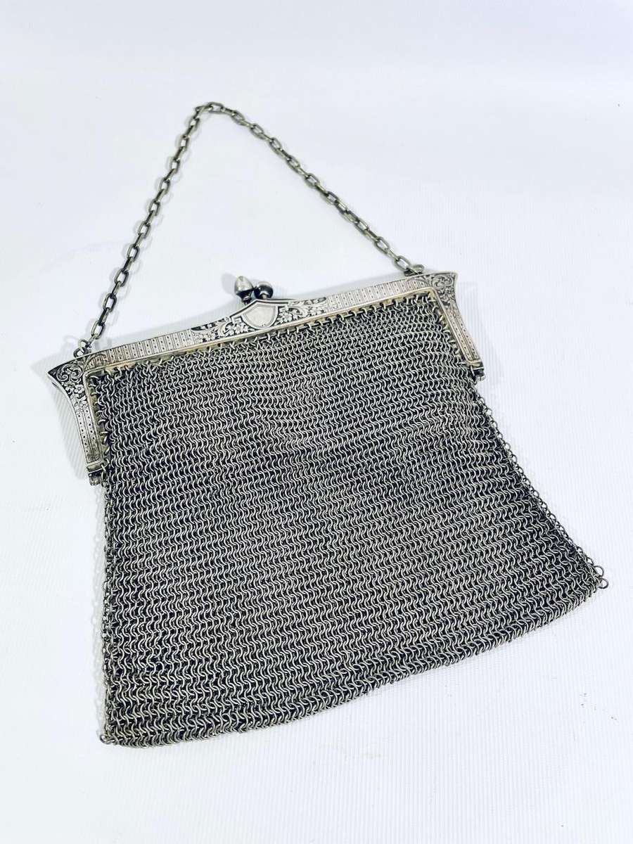 Stunning Vintage Silver-Plated EPNS Chainmail Handbag / Purse - Floral Detail