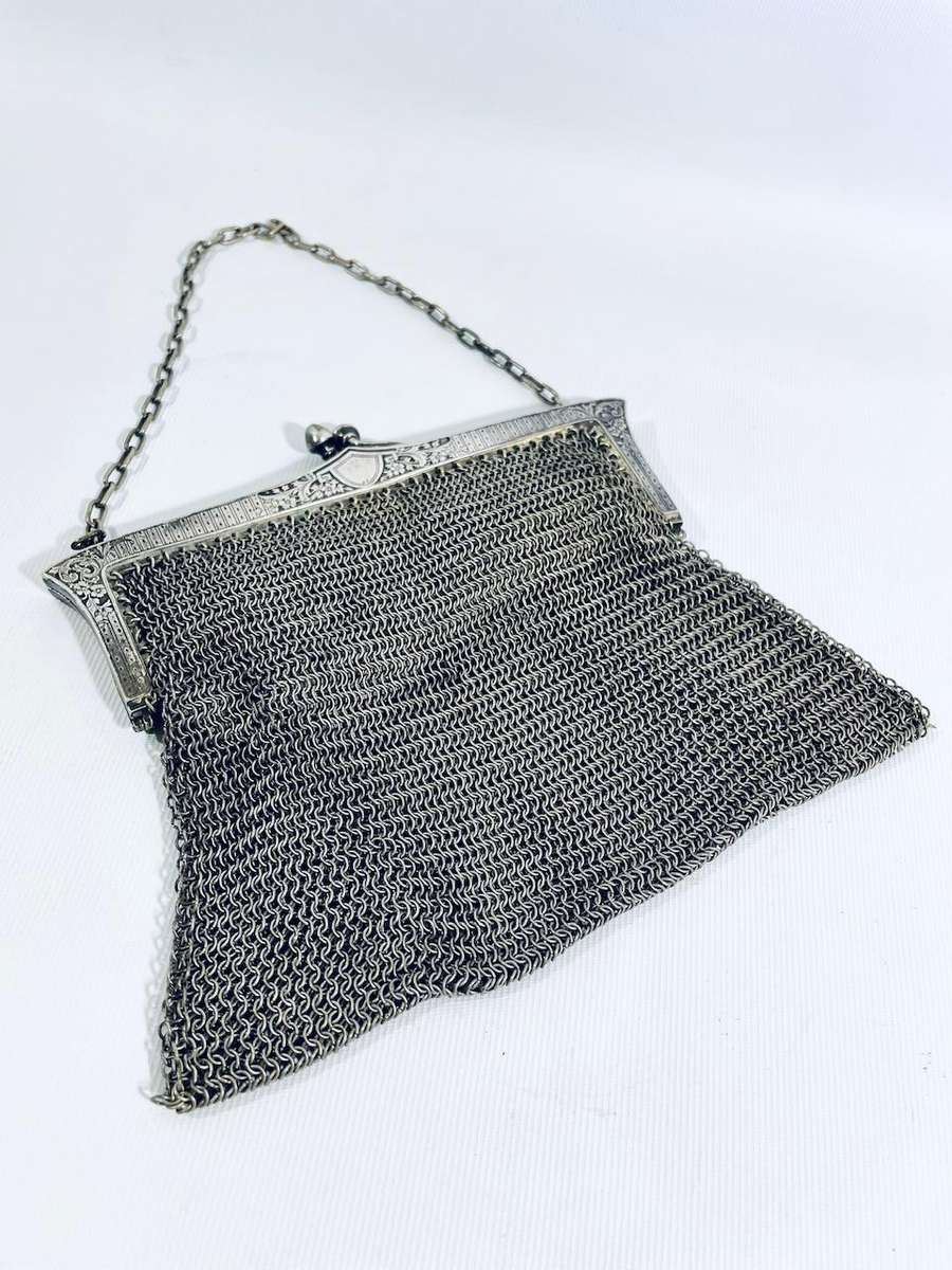 Stunning Vintage Silver-Plated EPNS Chainmail Handbag / Purse - Floral Detail