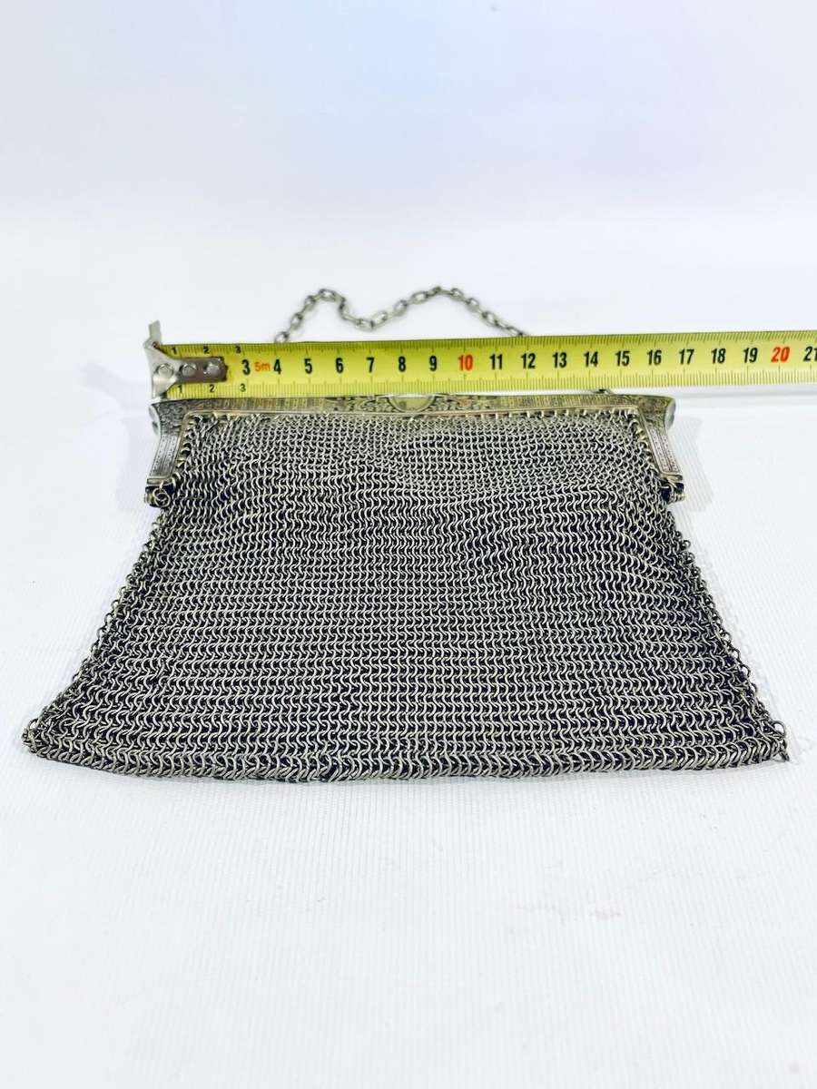 Stunning Vintage Silver-Plated EPNS Chainmail Handbag / Purse - Floral Detail