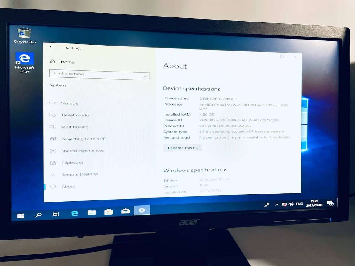 PC Desktop + 19.5 Acer Monitor | Intel i5-2500 | 4GB DDR3 | No HDD