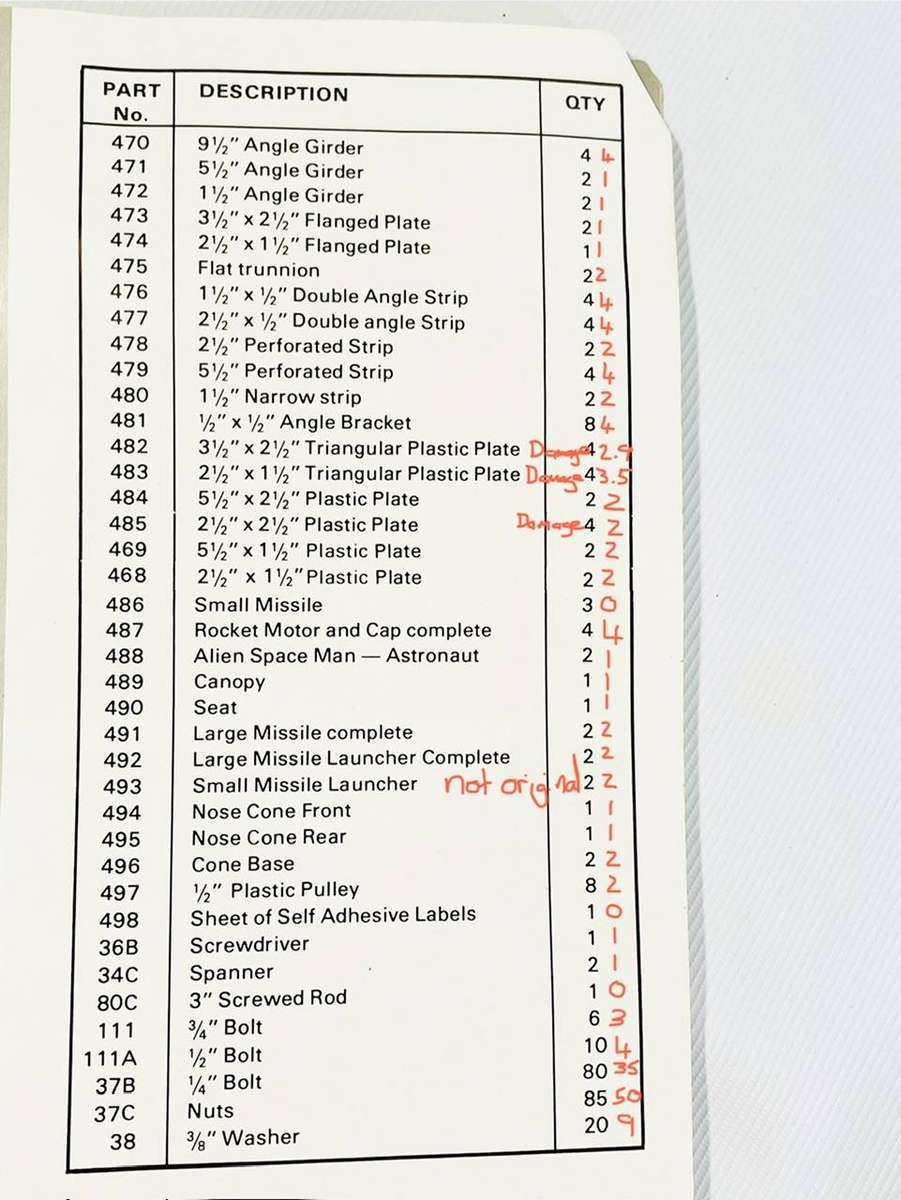 Vintage Meccano Space 2501 Construction Set - Original Box & Manual - Incomplete
