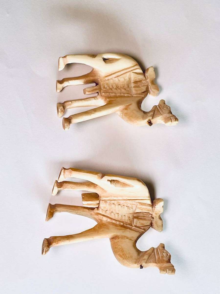 Pair of Hand-Carved Bone Camel Figures  Vintage Decorative (Not Ivory)