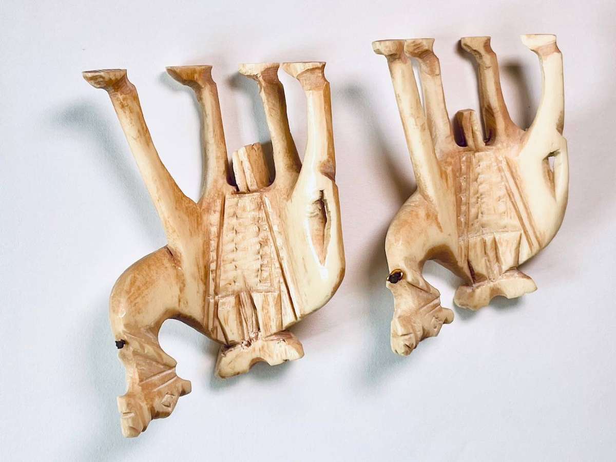 Pair of Hand-Carved Bone Camel Figures  Vintage Decorative (Not Ivory)