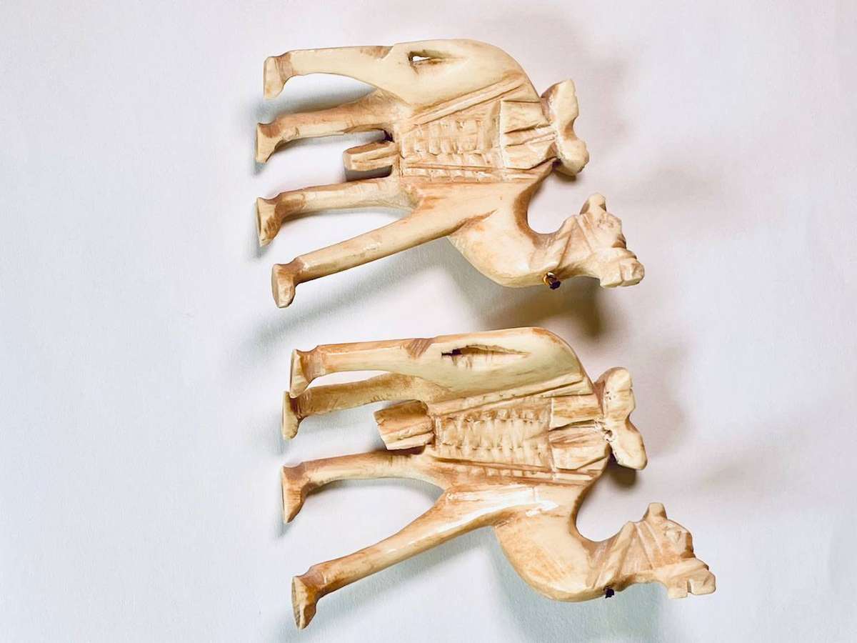 Pair of Hand-Carved Bone Camel Figures  Vintage Decorative (Not Ivory)