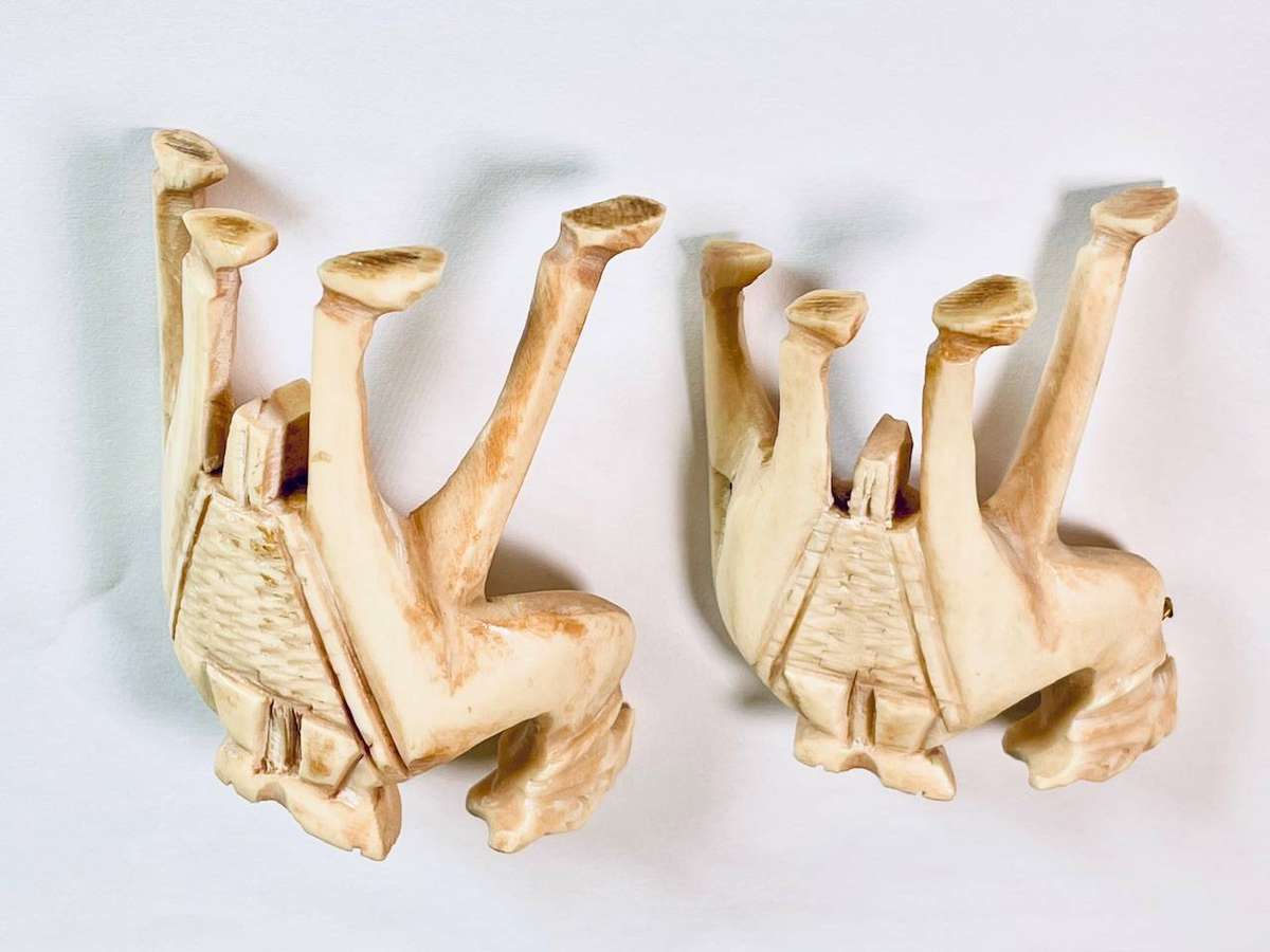 Pair of Hand-Carved Bone Camel Figures  Vintage Decorative (Not Ivory)