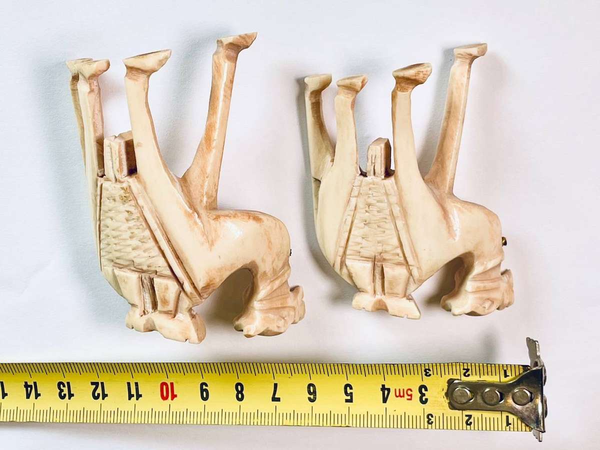 Pair of Hand-Carved Bone Camel Figures  Vintage Decorative (Not Ivory)