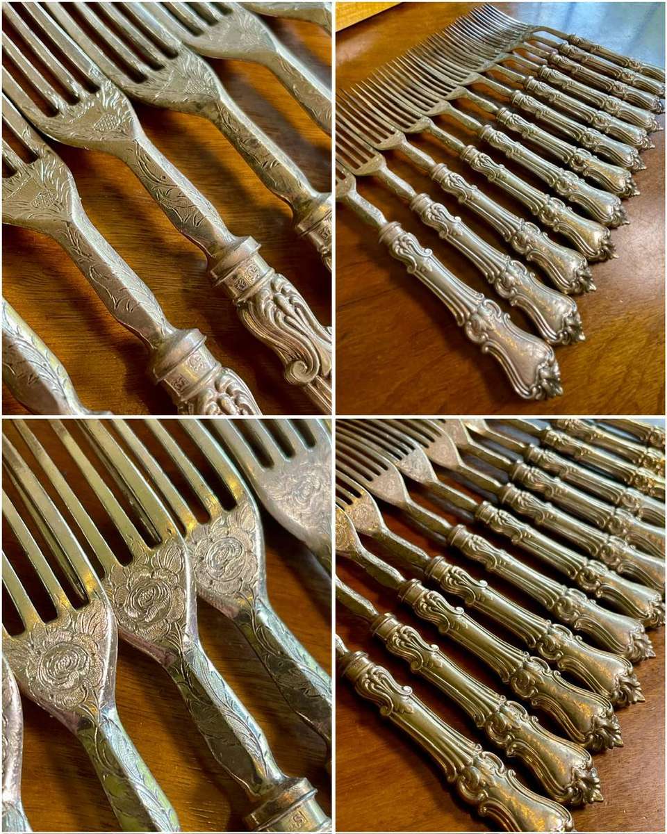 Antique Victorian Sheffield Hallmarked Silver Handled Cutlery Canteen  24 Piece (c. mid-late 1800s)