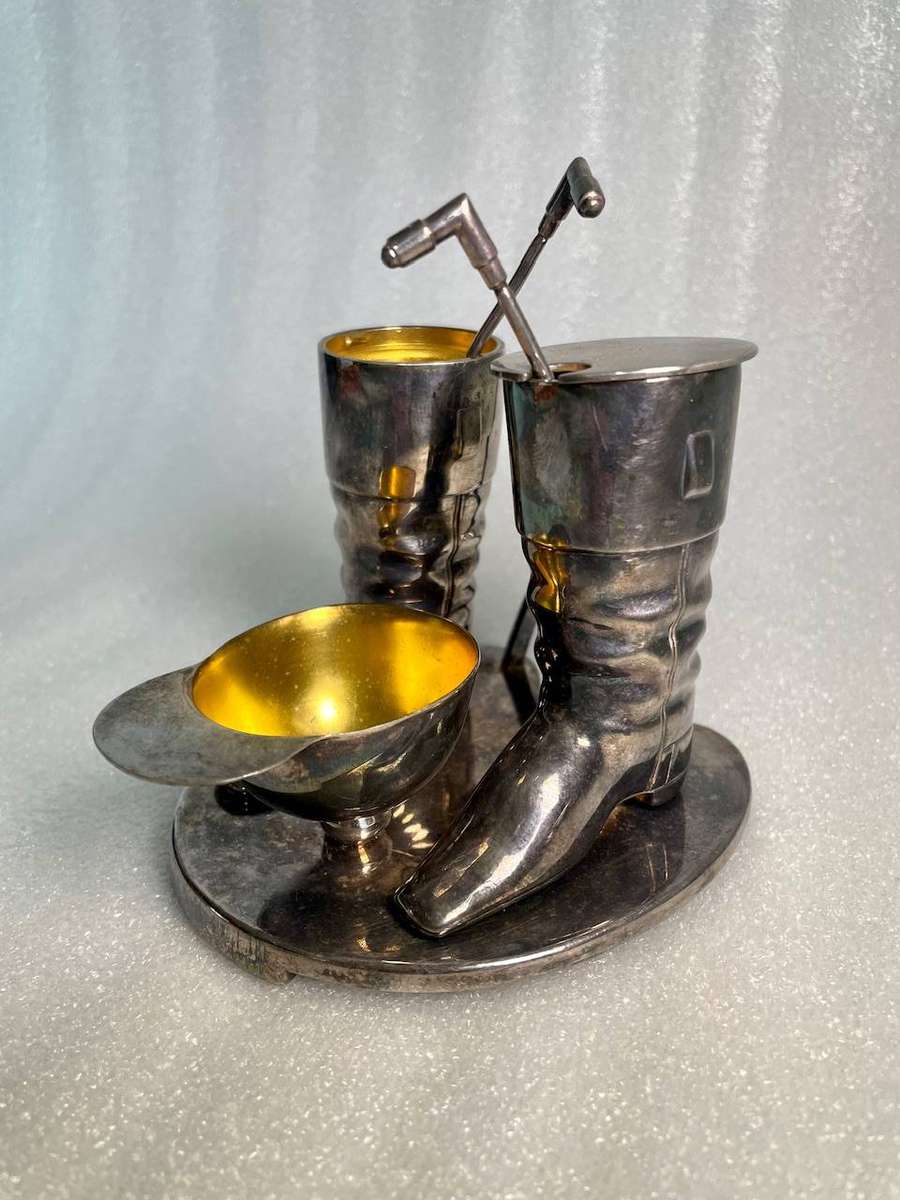 Vintage Silver-Plated Polo / Equestrian Condiment Set with Miniature Spoons