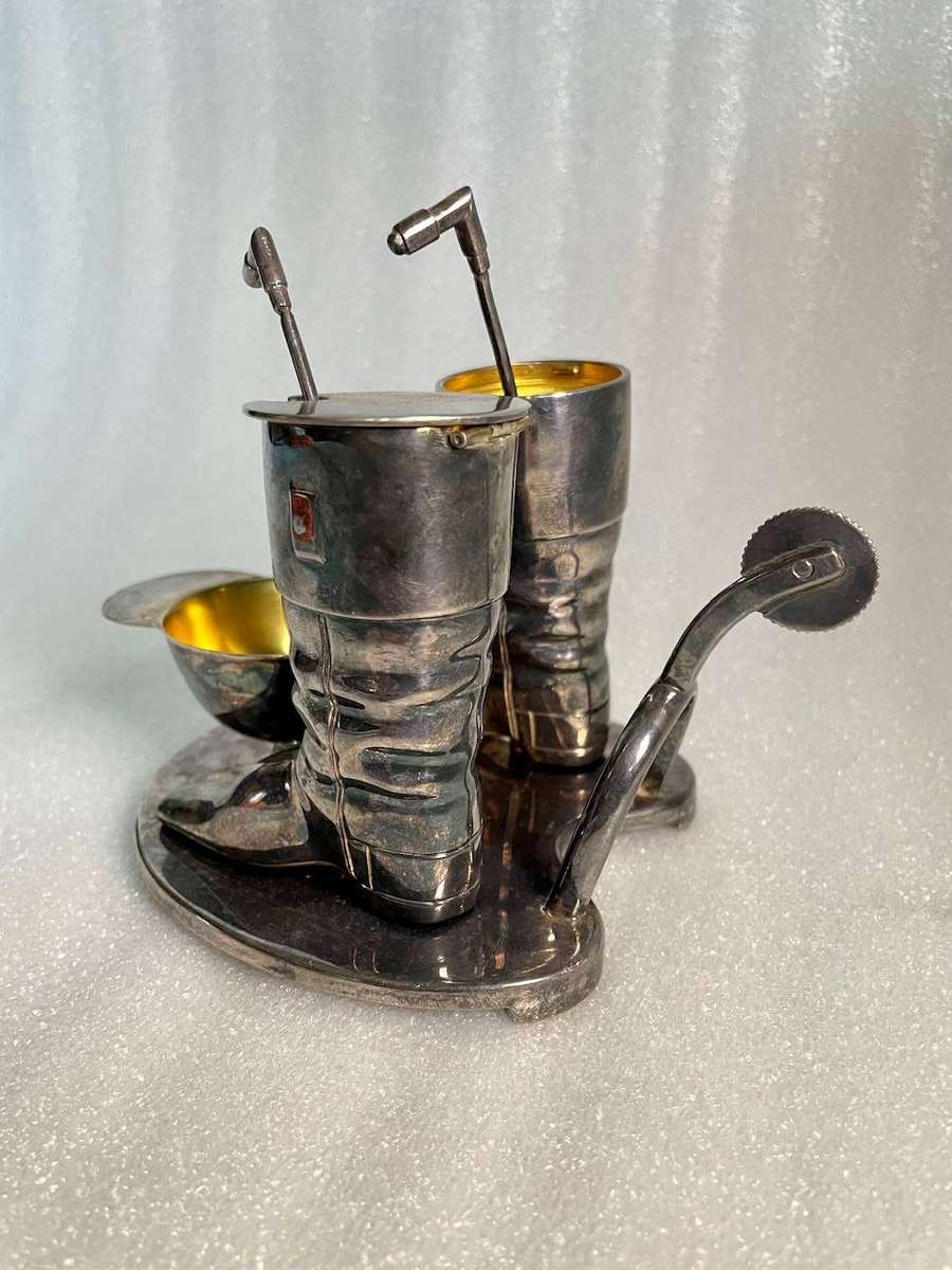 Vintage Silver-Plated Polo / Equestrian Condiment Set with Miniature Spoons