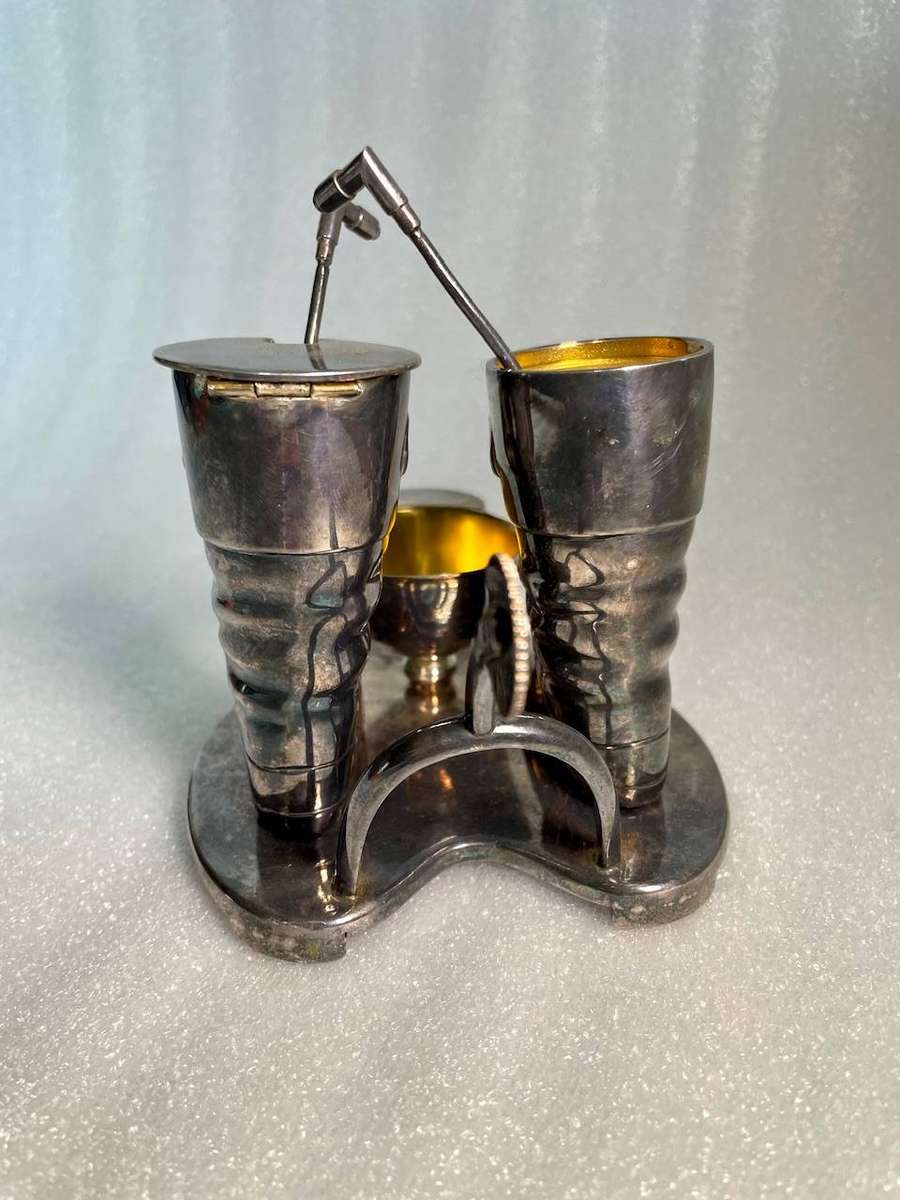 Vintage Silver-Plated Polo / Equestrian Condiment Set with Miniature Spoons