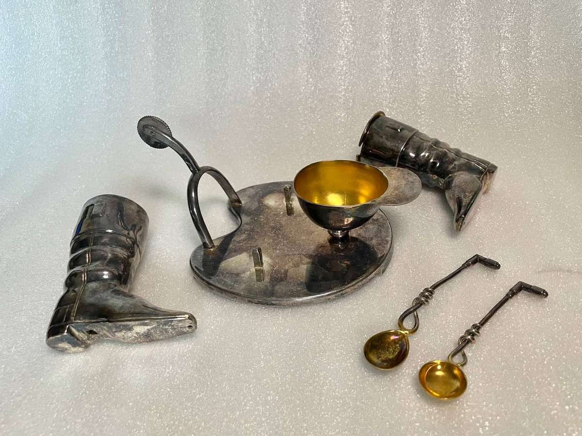 Vintage Silver-Plated Polo / Equestrian Condiment Set with Miniature Spoons