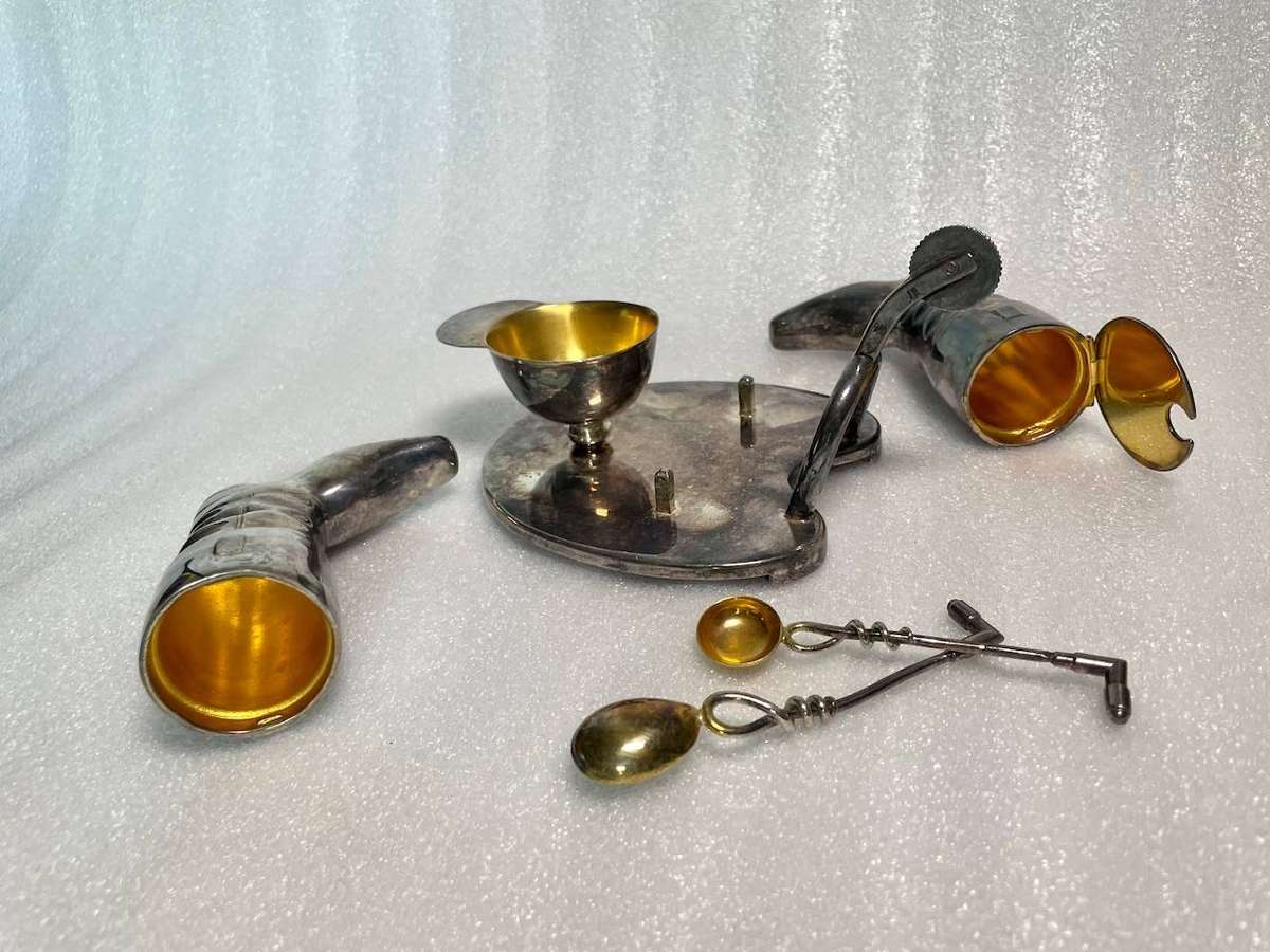 Vintage Silver-Plated Polo / Equestrian Condiment Set with Miniature Spoons