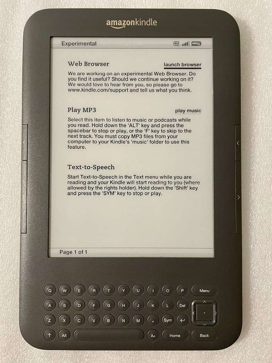 Amazon Kindle Keyboard 3G (3rd Gen) D00901 | 6 E-Ink Reader | Cover & Charge Cable Included
