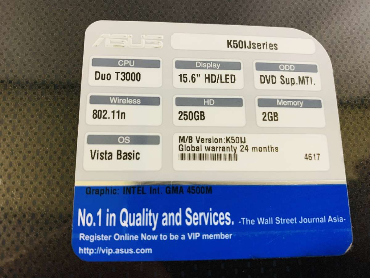 Asus Laptop running Windows Vista