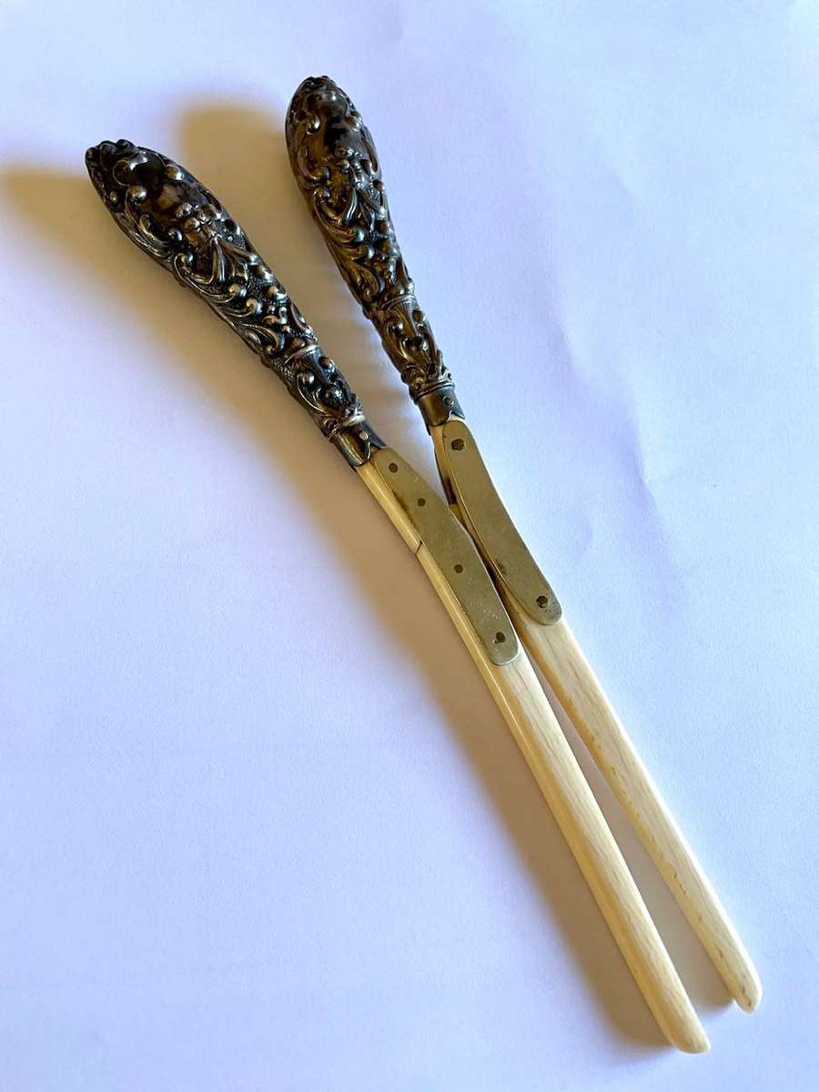 Antique Sterling Silver Handled Glove Stretcher  Ornate Repoussé Design