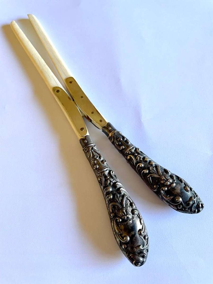 Antique Sterling Silver Handled Glove Stretcher  Ornate Repoussé Design