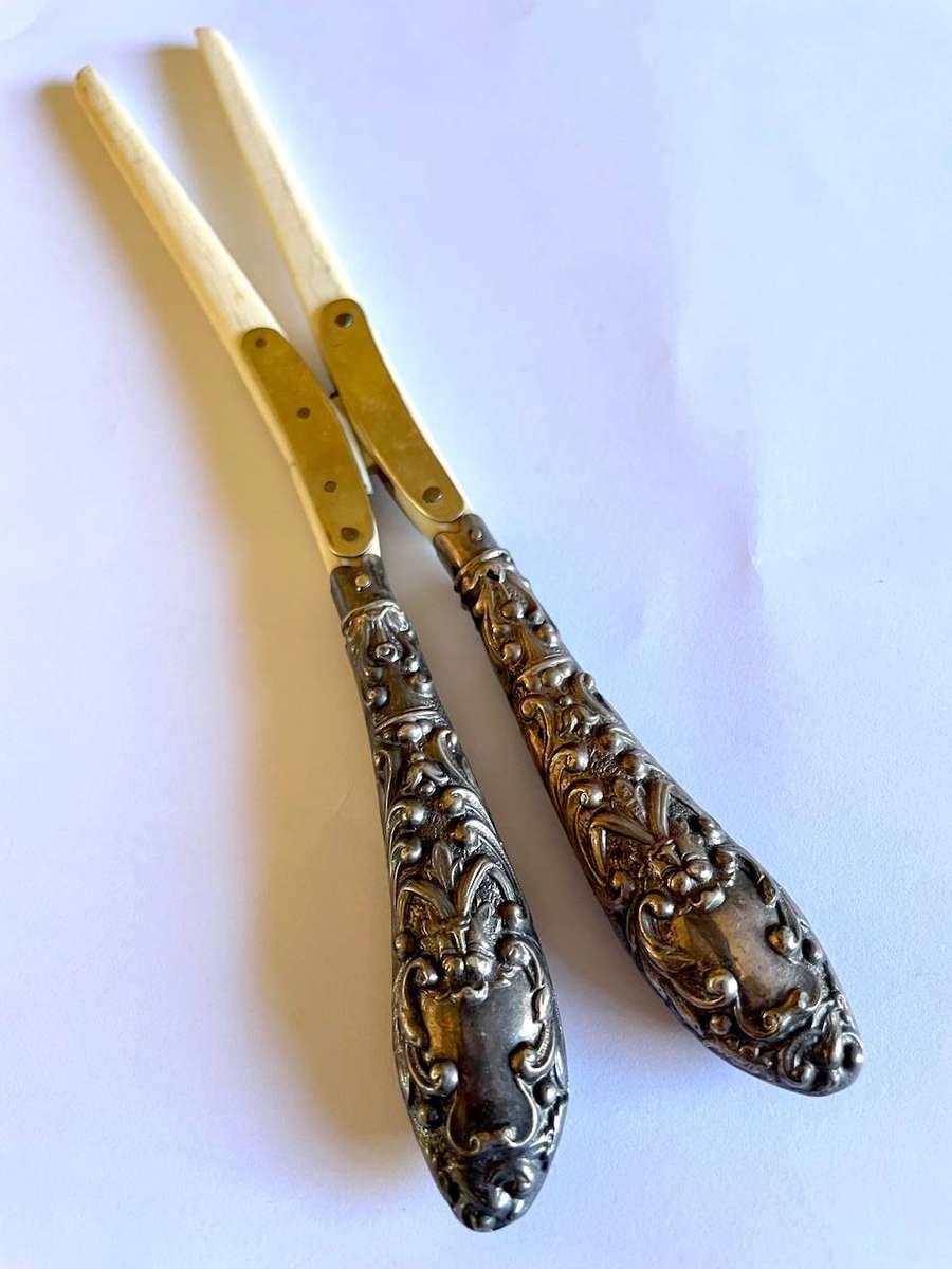 Antique Sterling Silver Handled Glove Stretcher  Ornate Repoussé Design