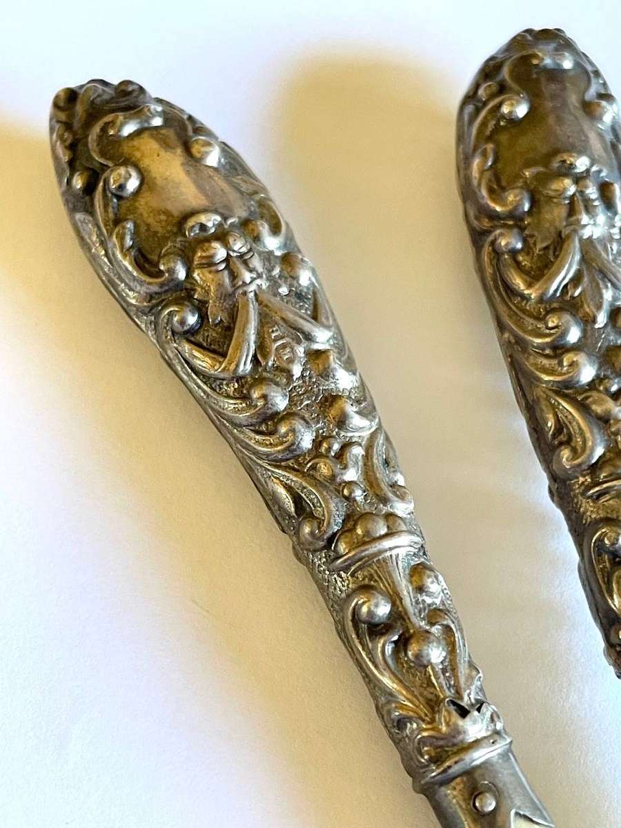 Antique Sterling Silver Handled Glove Stretcher  Ornate Repoussé Design