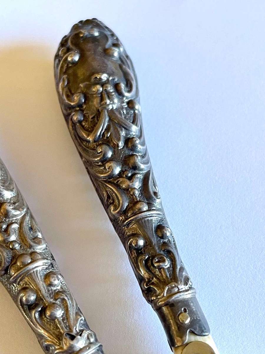 Antique Sterling Silver Handled Glove Stretcher  Ornate Repoussé Design
