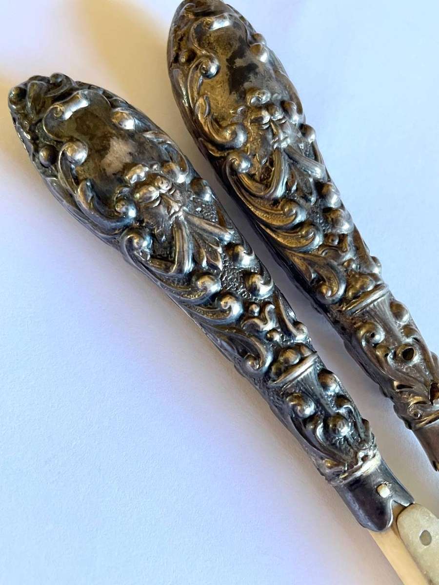 Antique Sterling Silver Handled Glove Stretcher  Ornate Repoussé Design
