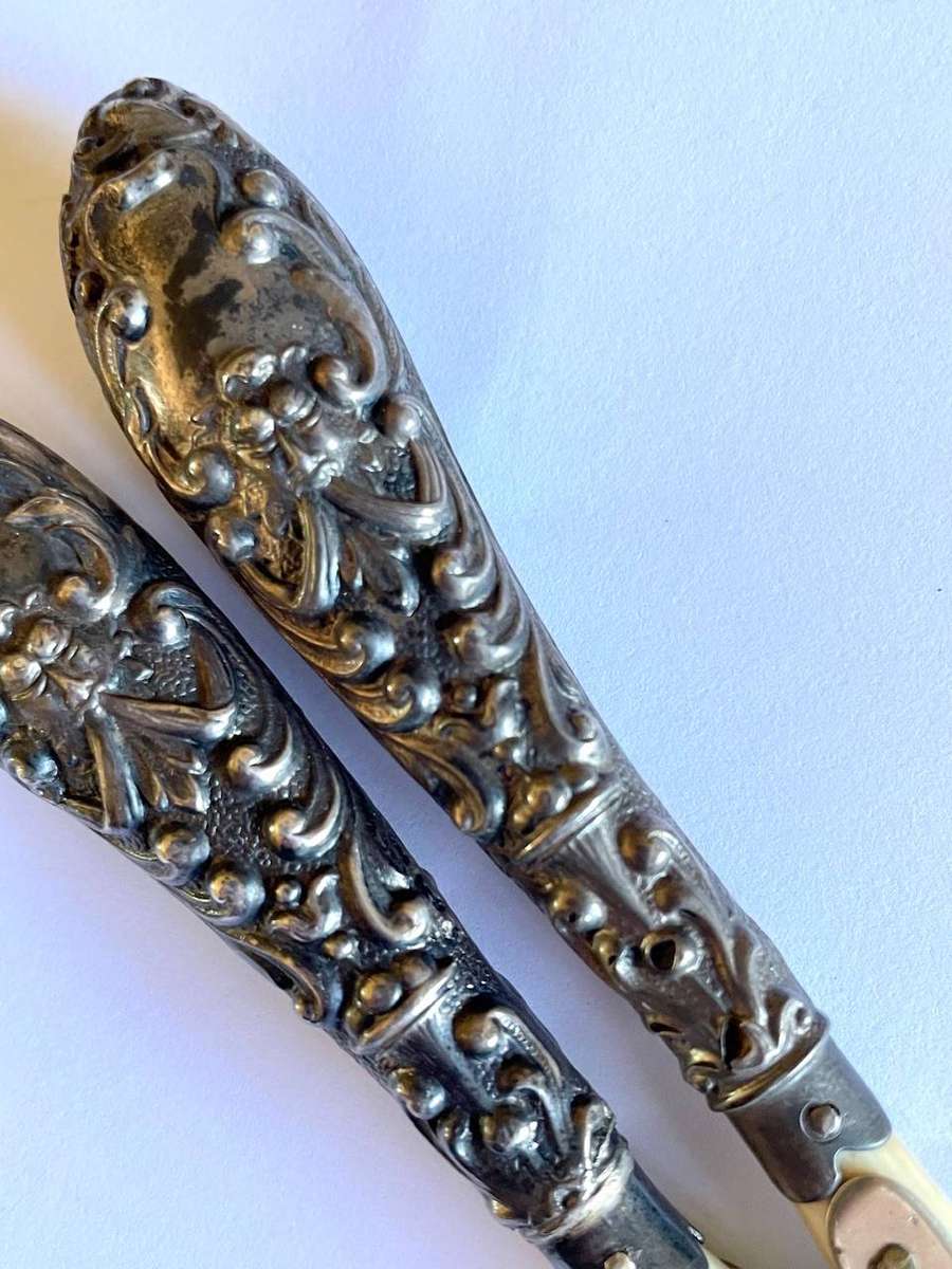 Antique Sterling Silver Handled Glove Stretcher  Ornate Repoussé Design