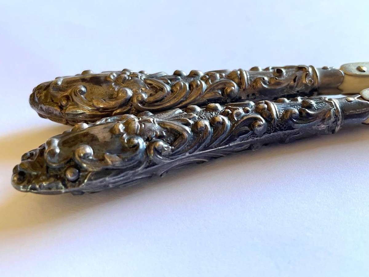 Antique Sterling Silver Handled Glove Stretcher  Ornate Repoussé Design