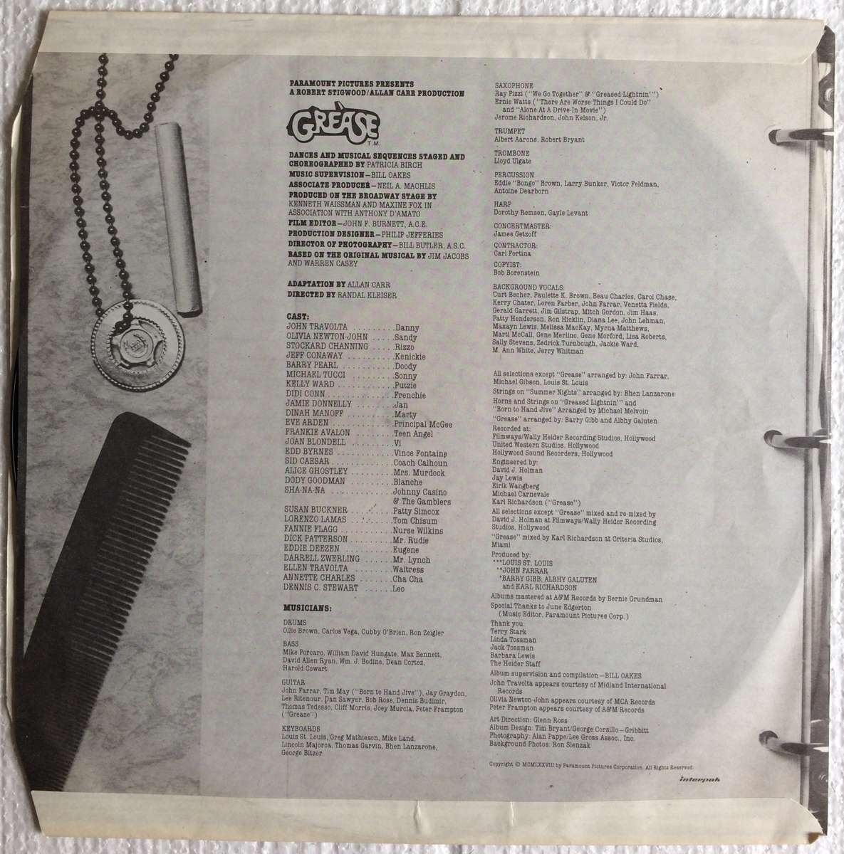 Various  Grease (2 x Vinyl LP) (Cover VG+, LP's VG to VG+)