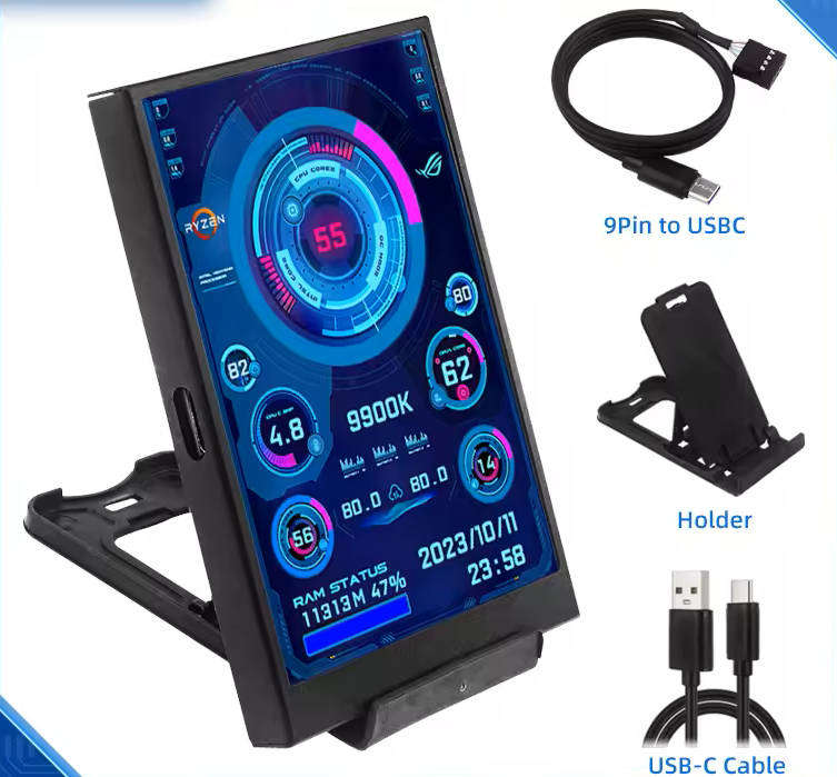 TURZX 3.5 Inch IPS USB Secondary Screen for Computer CPU GPU RAM HDD Monitor Type C Display