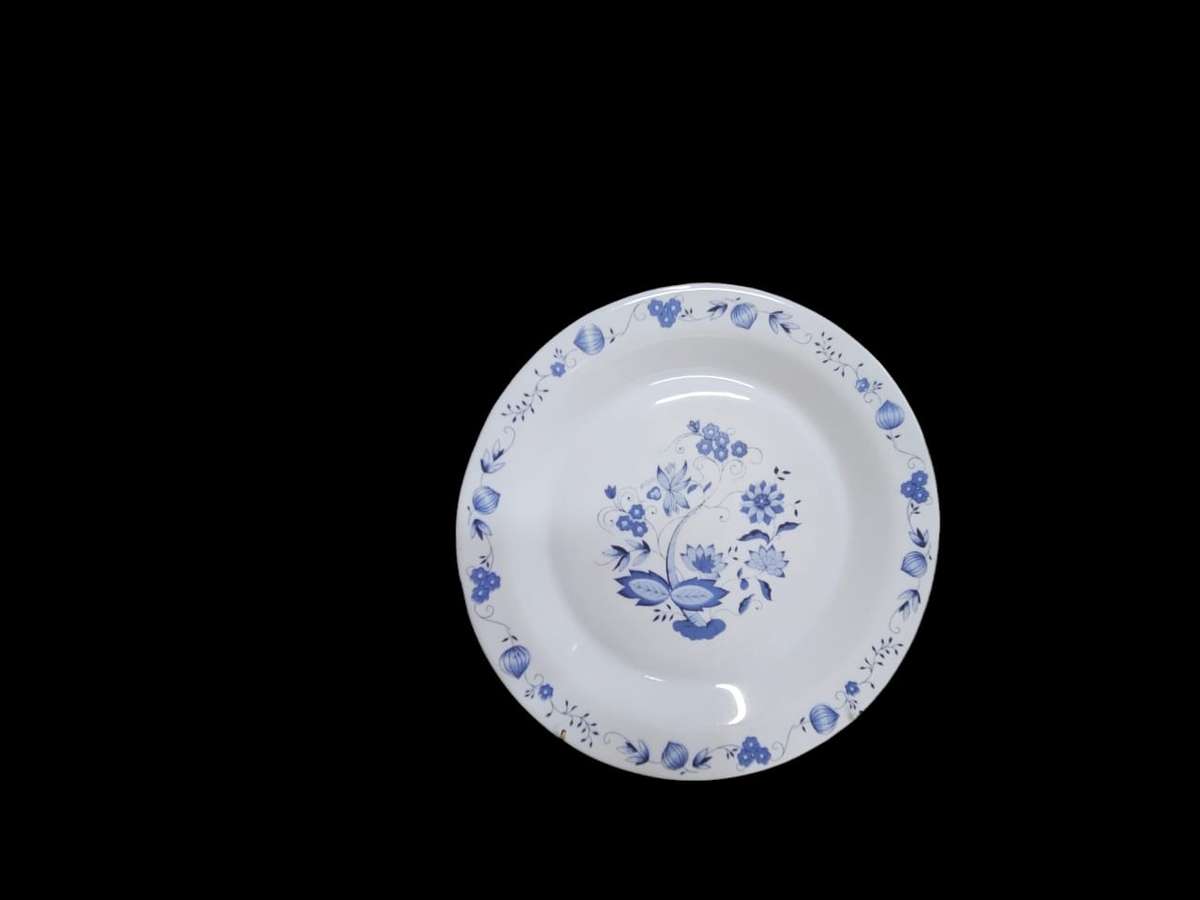 Vintage French Arcopal Blue and White Floral cake plate, a stunning 70s classic shape at 26cm