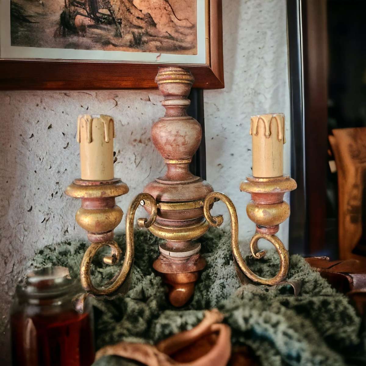 Illuminate your space with a touch of rustic elegance with our wooden and metal wall scone