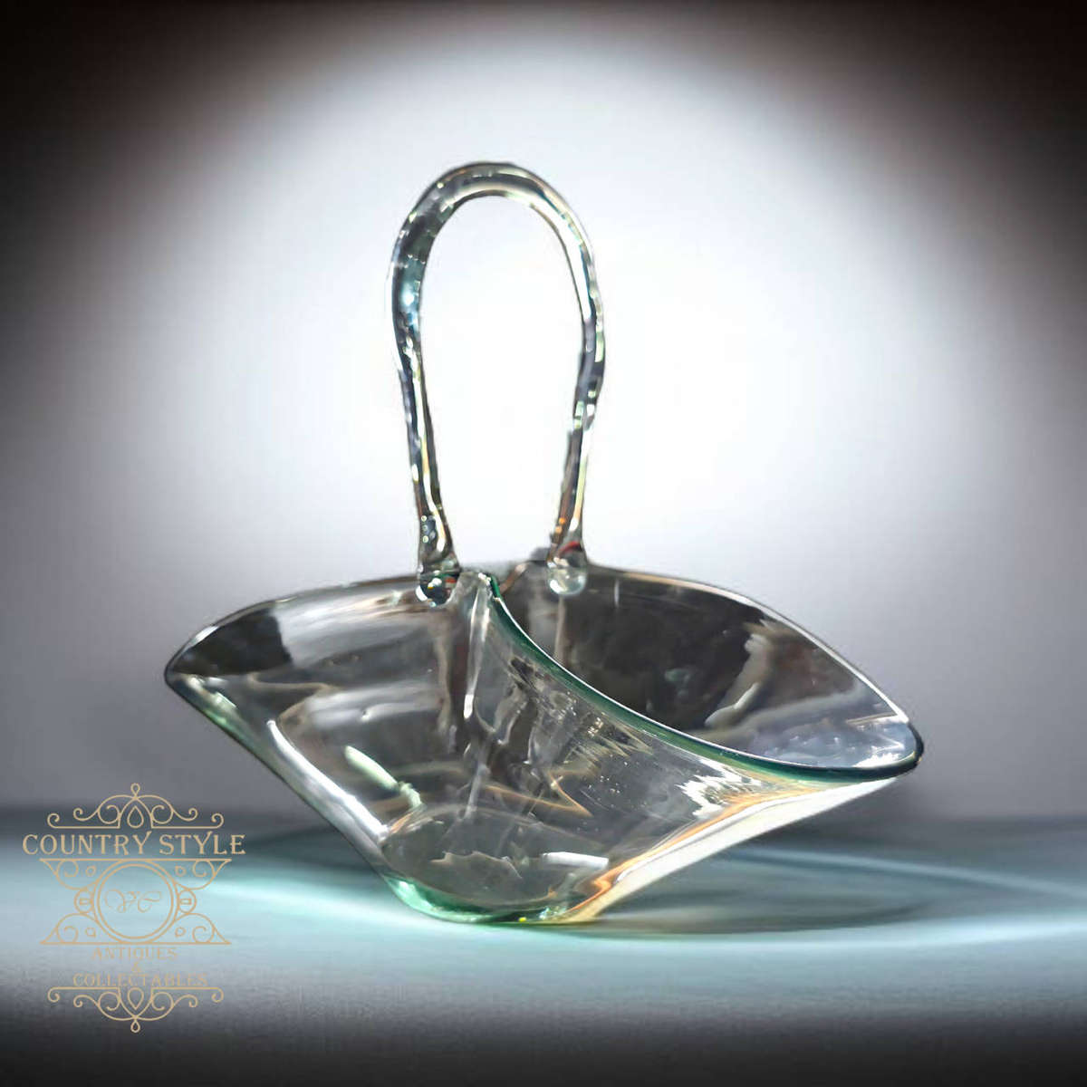 Vintage Mid-Century Modern Hand-Blown Art Glass Basket
