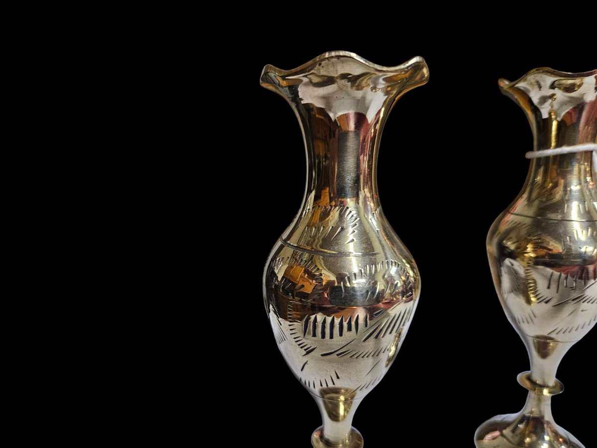 Pair of brass Scalloped edge vases