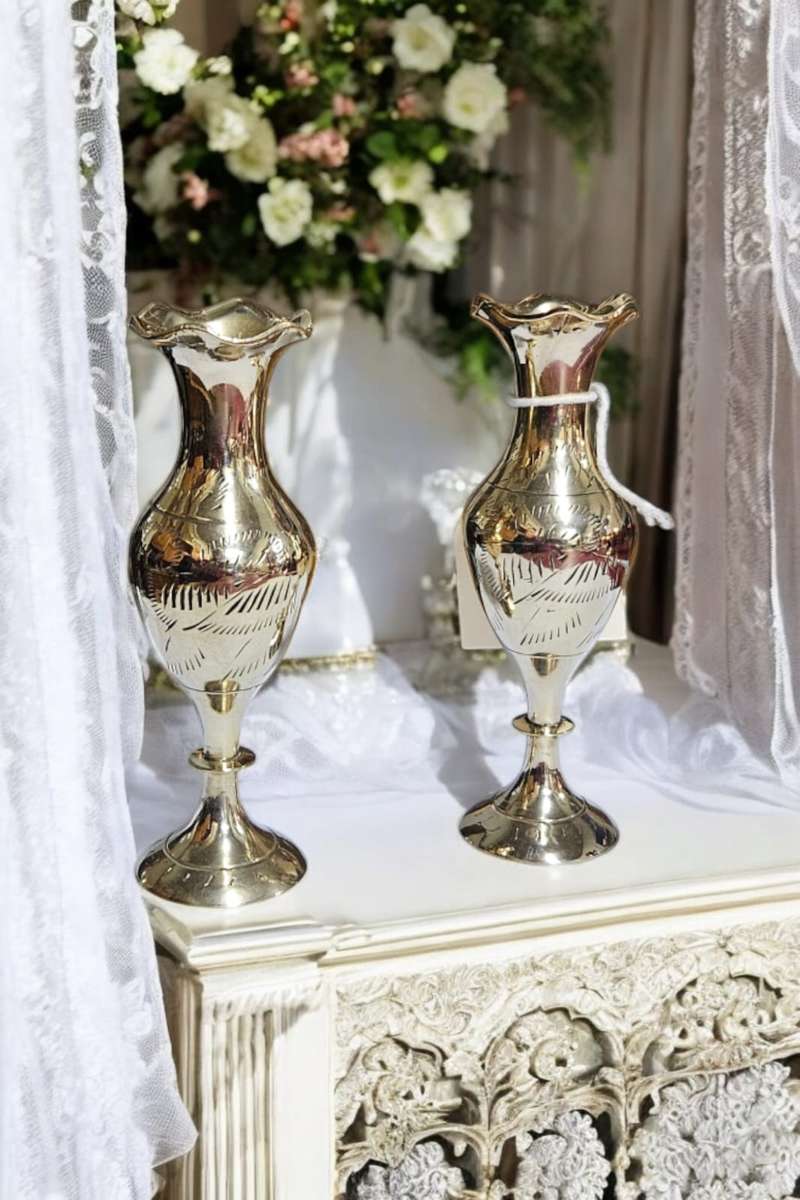 Pair of brass Scalloped edge vases