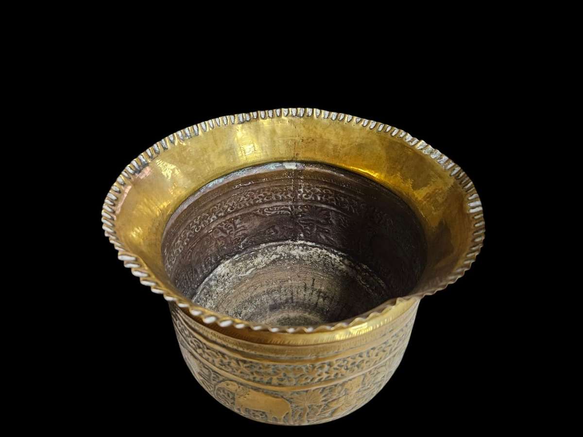 Antique Qajar Mameluke brass planter