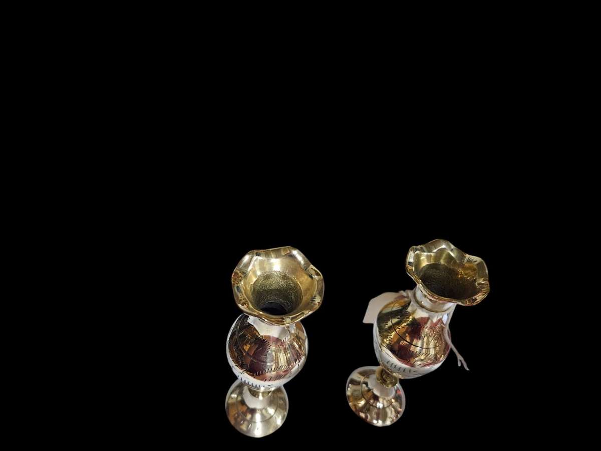Pair of brass Scalloped edge vases