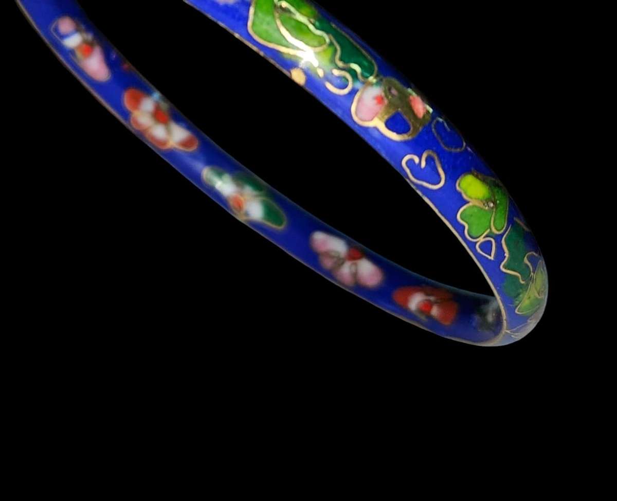 Blue Enamel Floral Cloisonne Bangle