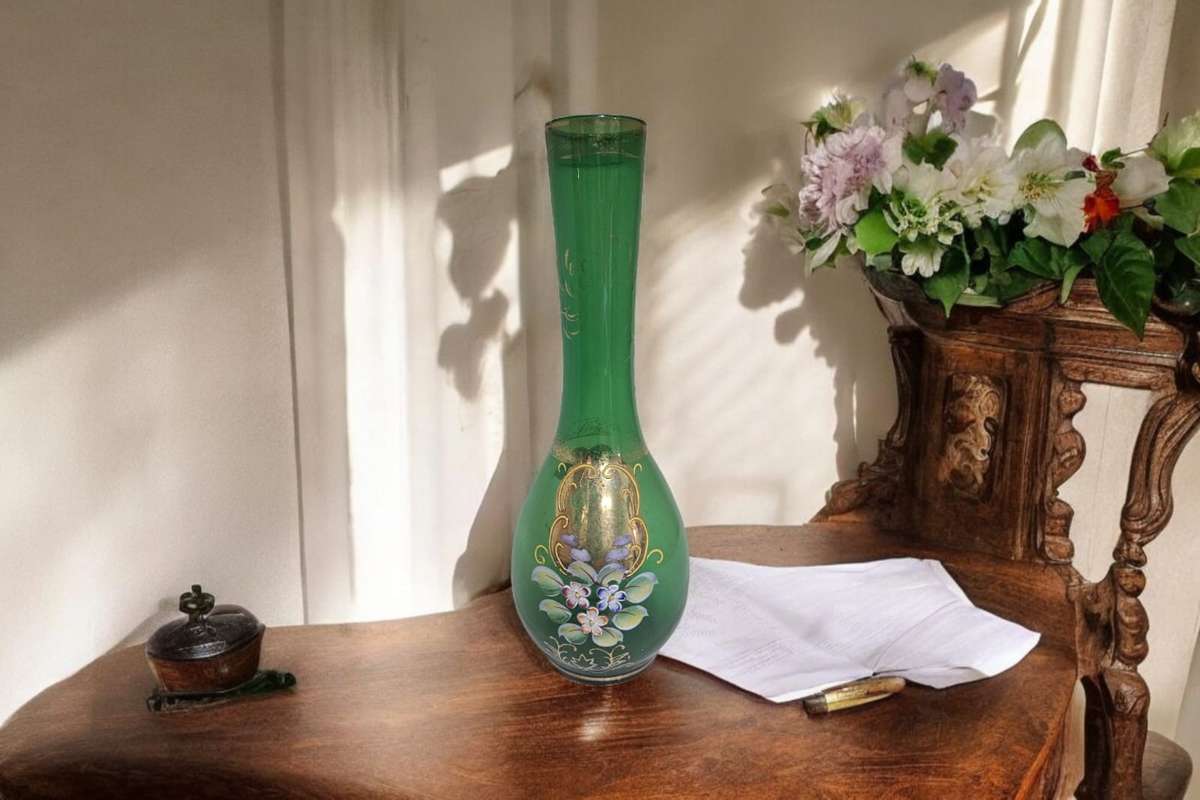 Stunning 20cm Bohemian Czech glass bud vase, perfect for adding a touch of vintage charm