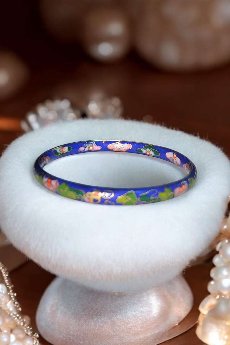 Blue Enamel Floral Cloisonne Bangle
