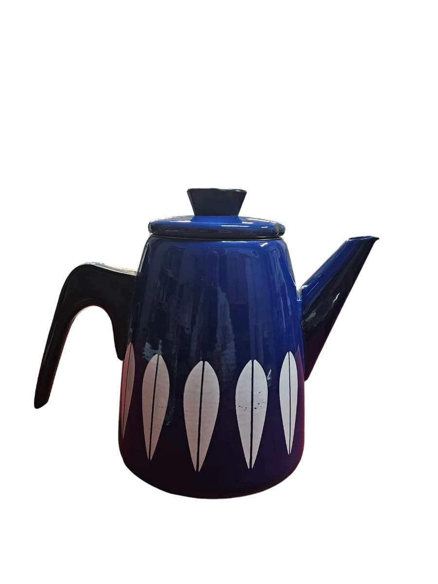Vintage Mid Century CATHRINEHOLM Norway Blue Enamel Coffee Carafe Pitcher Pot