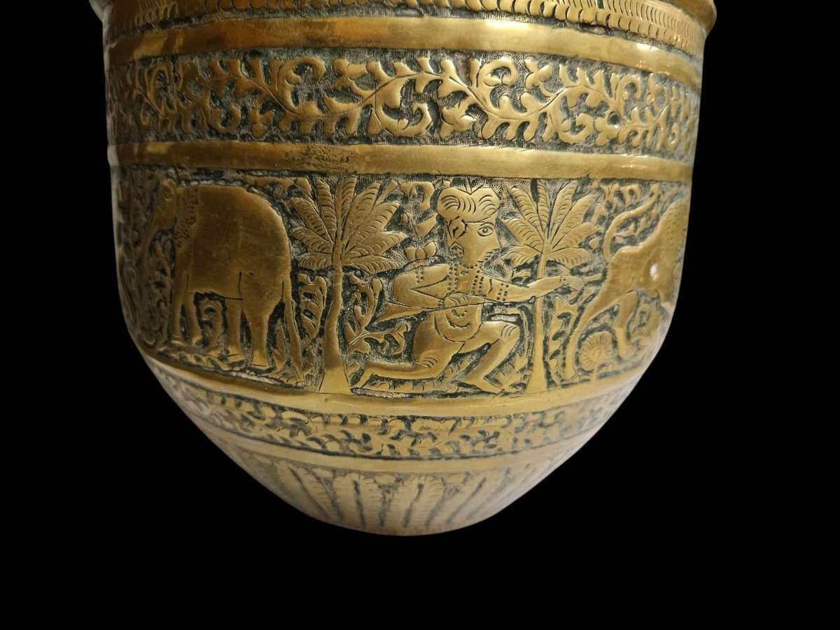 Antique Qajar Mameluke brass planter