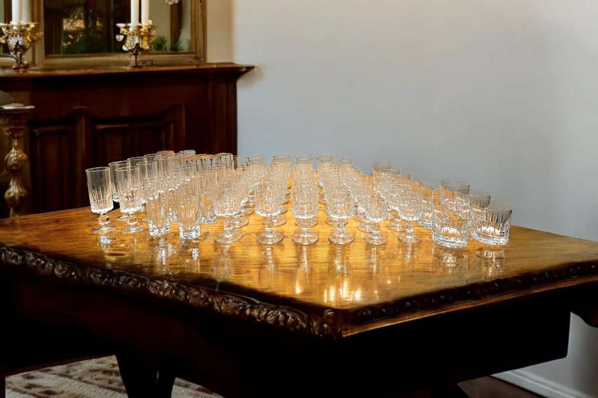 67 PC Retro Mid-Century Crystal Glass Set